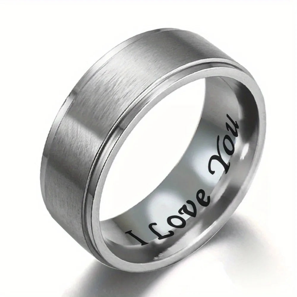 1pc I Love You Engraved Titanium Steel Ring - Durable, Hypoallergenic Mens Band, Perfect for Valentines Day