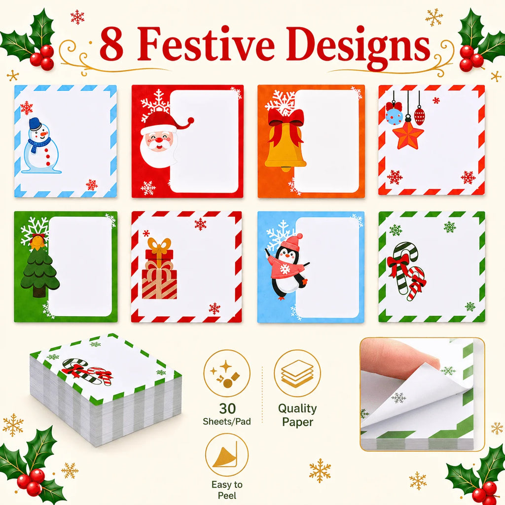 8 Set Christmas Stationery Gift Include Notepad Ballpoint Pen Red Gauze Pouch Exchange Gift For Holiday Party Classroom Rewards
