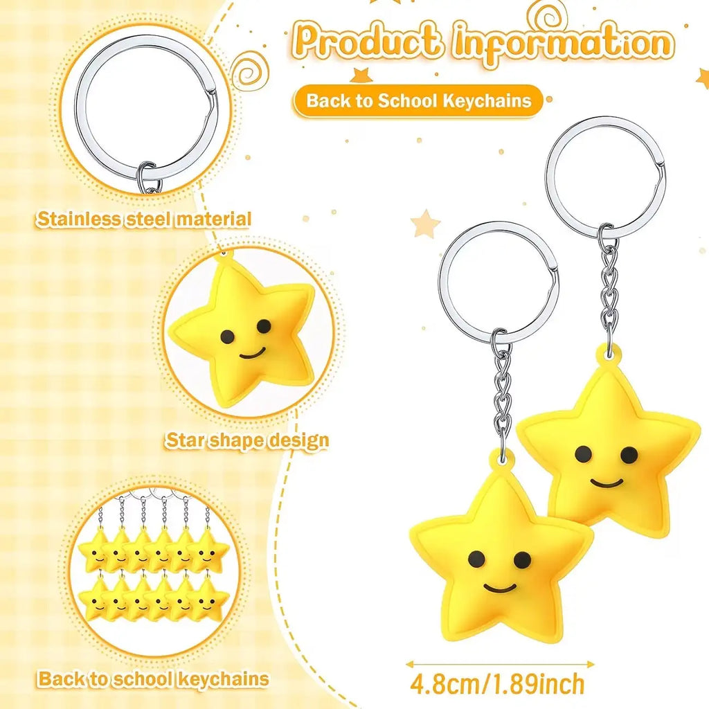 30-Piece Set: Cute Star Keychains, with inspiring Star Cards and Transparent Organza Bags — Thank You Gifts, Rewards, and Party
