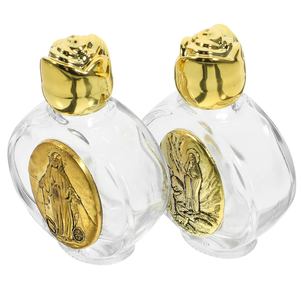 2Pcs Holy Water Bottle Glass Embossed Refillable Containers for Travel Perfume Storage Wedding Baptism Decorations