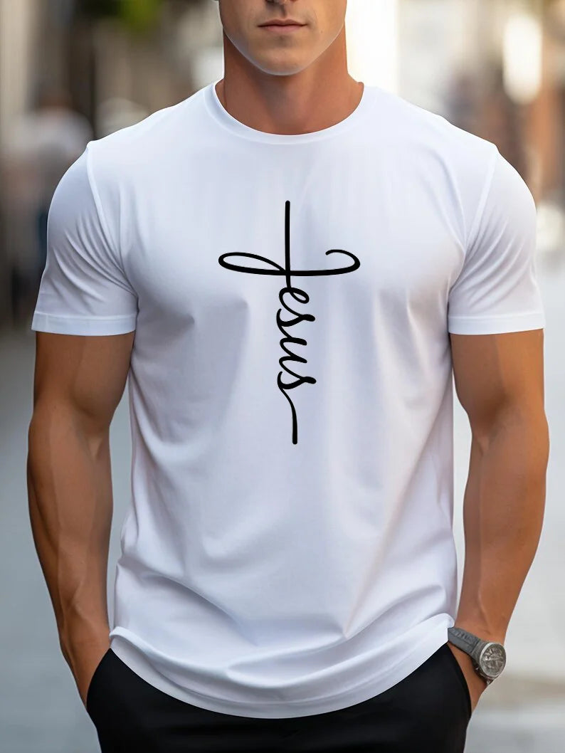Jesus Christ T Shirts Tees for Men Fashion Casual Short Sleeve T-shirt for Summer Cotton T-shirts Christian Faith Tshirts Tops
